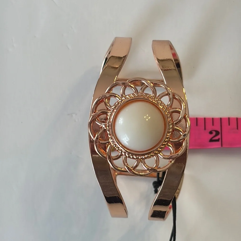 Lane Bryant Rose Gold and Cream Asymmetrical Filigree Cuff Bracelet